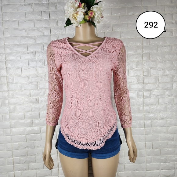 No Boundaries Tops - no boundaries medium baby pink lace blouse